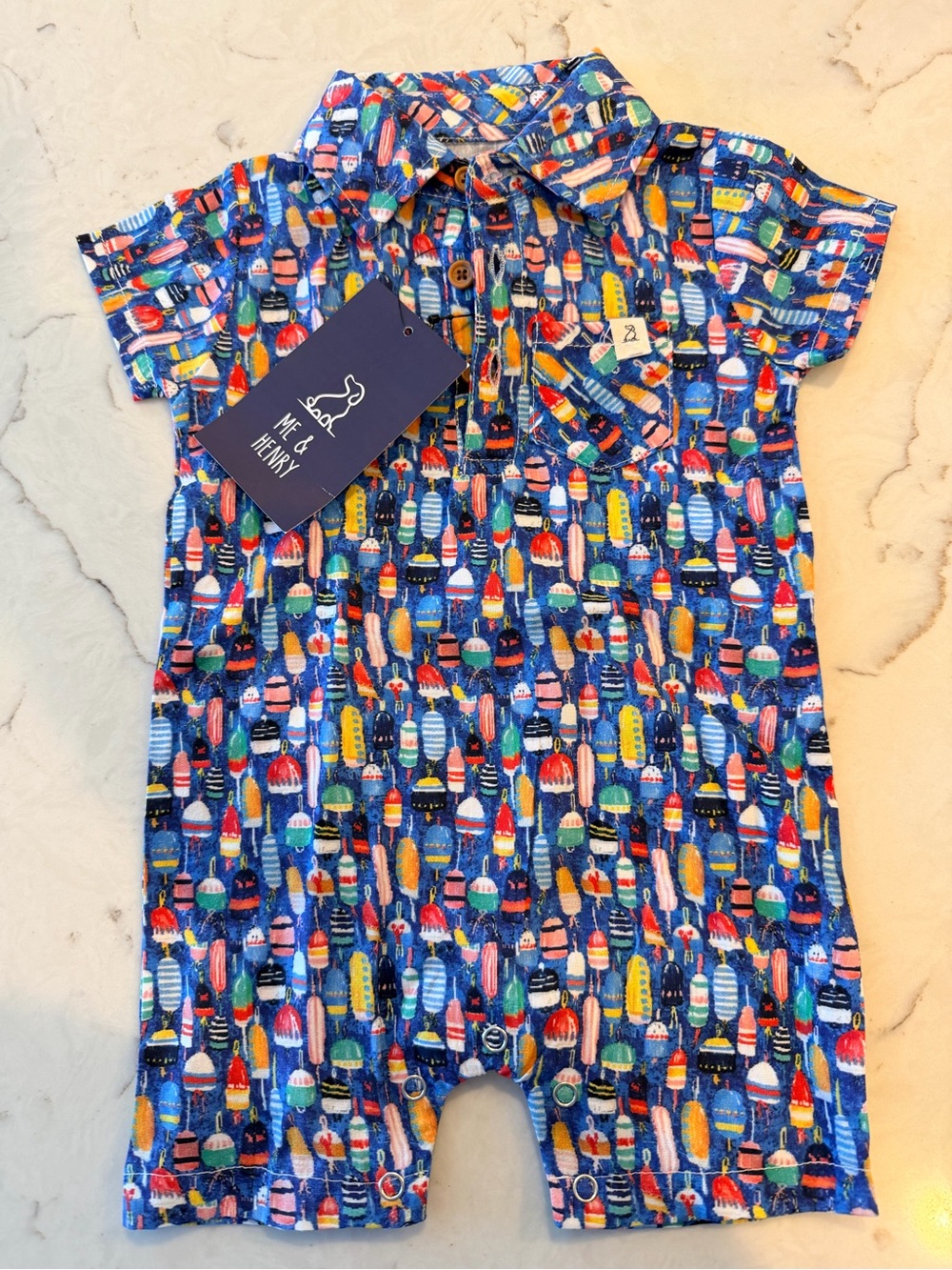 Me & Henry Blue Buoy Print Baby Romper